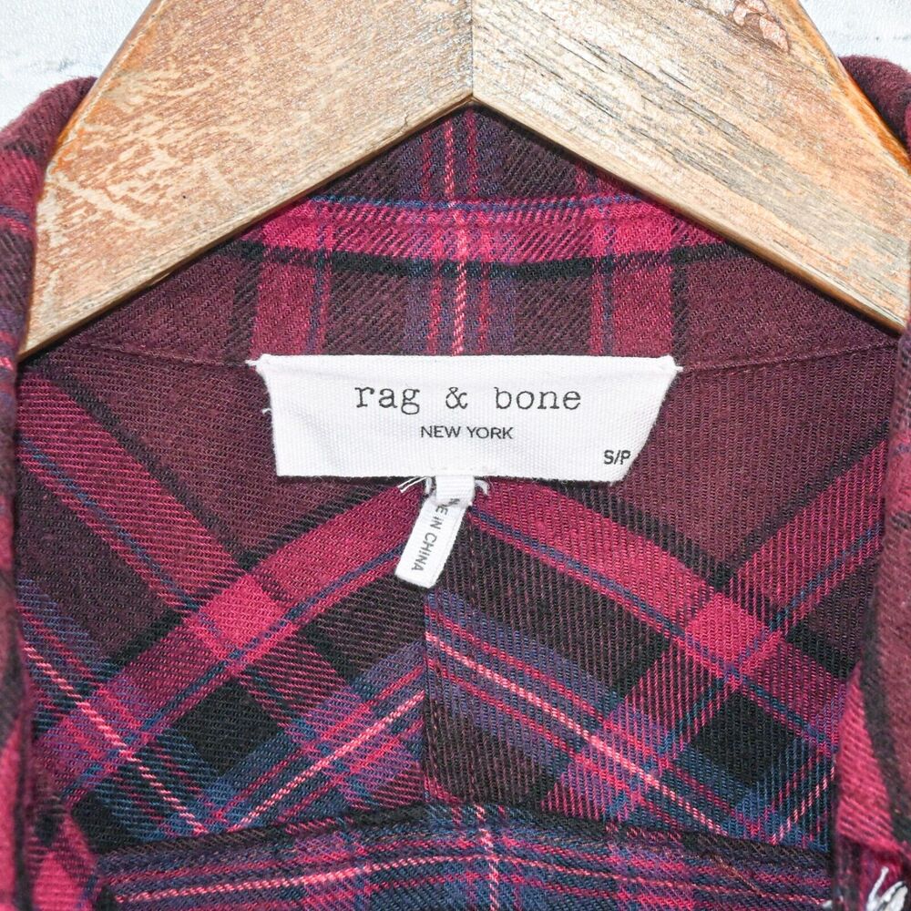 Rag & Bone Women's Jonah Plaid Shirt Cotton Flannel Burgundy Plaid S - Picture 3 of 9
